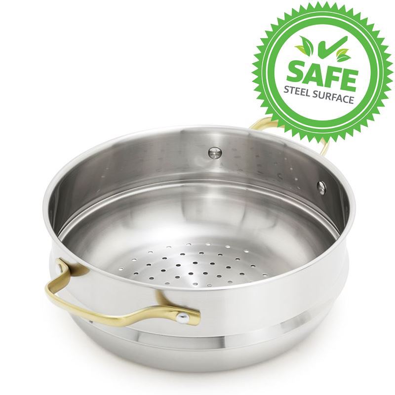 GreenPan – Swift Brushed Stainless Steel with Satin Gold Handles 24cm Steamer