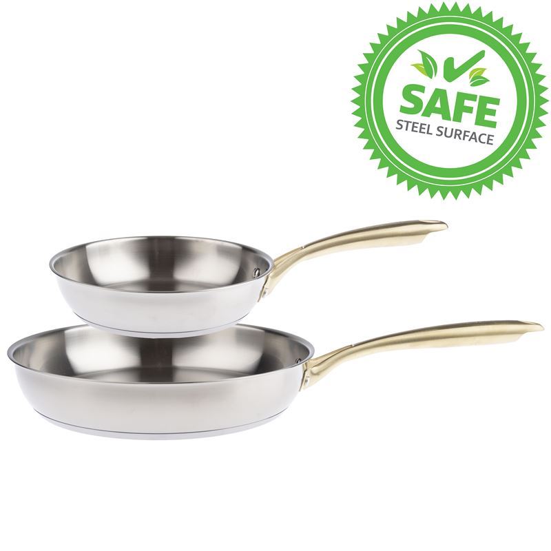 GreenPan – Swift Brushed Stainless Steel with Satin Gold Handles Induction Twin Pack 20 + 28cm Frypan Pack