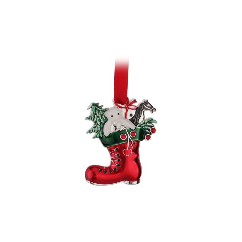 Whitehill – Silver Finish Christmas Boot Ornament with Ribbon 6cm Gift Boxed