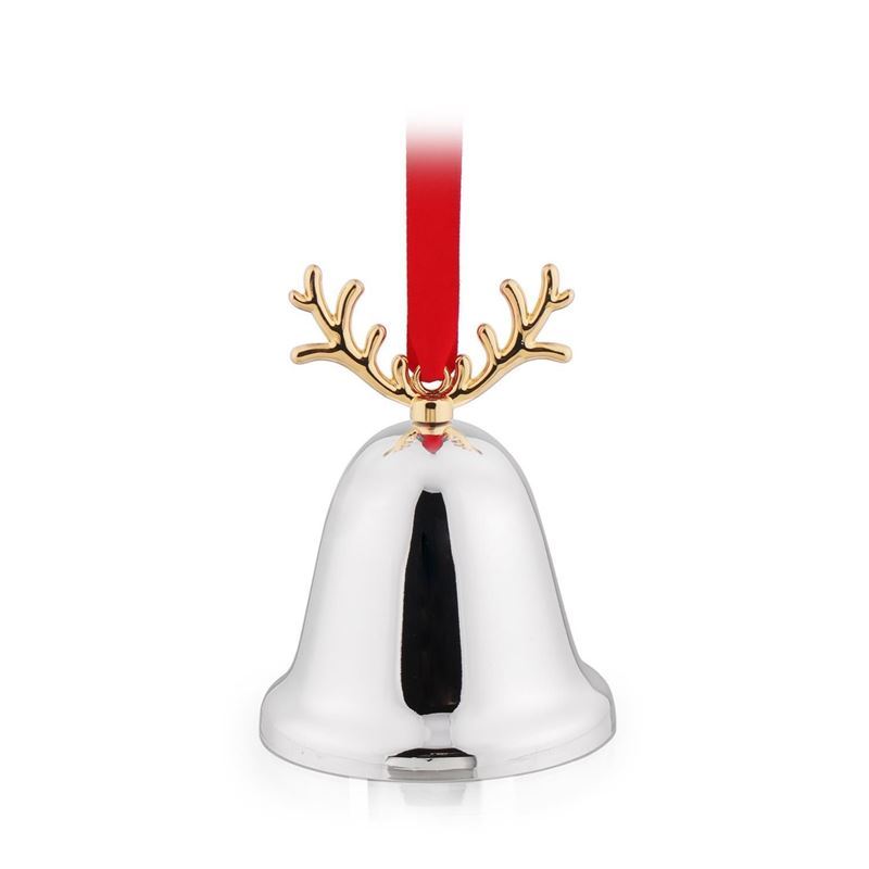 Whitehill – Silver Finish Bell with Antlers Ornament with Ribbon 9cm Gift Boxed