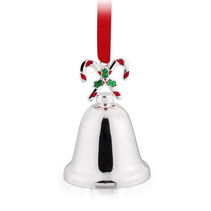 Whitehill – Silver Finish Bell with Candy Cane Ornament with Ribbon 9.5cm Gift Boxed