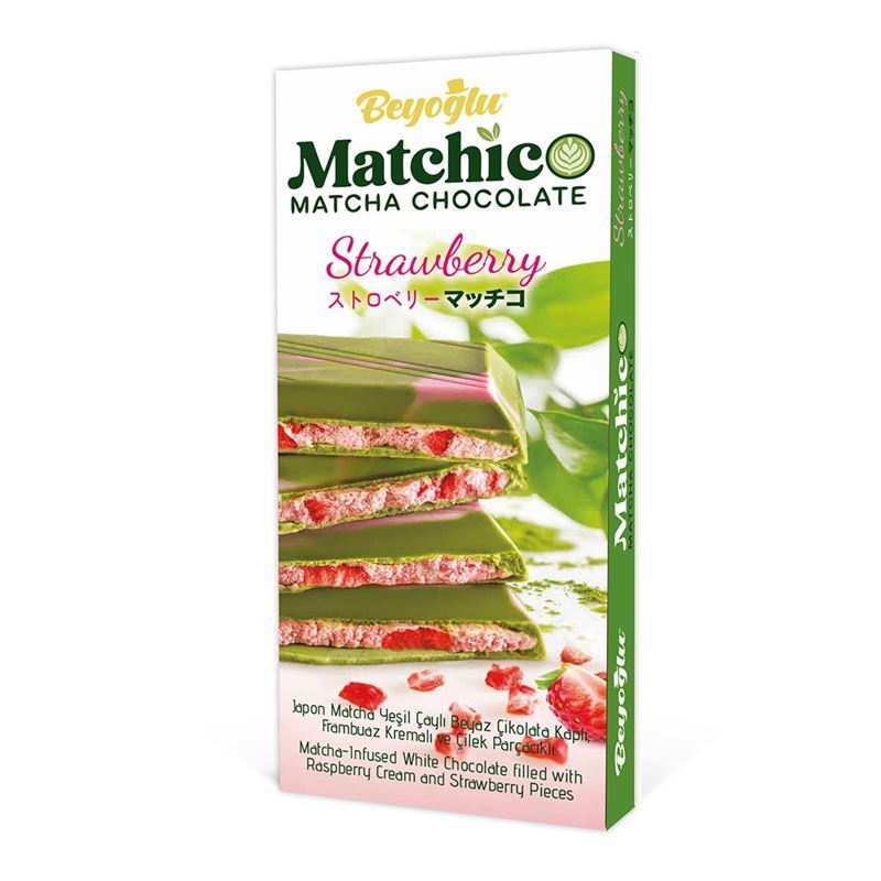 Beyoglu – Matchiko Matcha White Chocolate with Strawberries & Cream Chocolate Block 95g (Product of Türkiye)