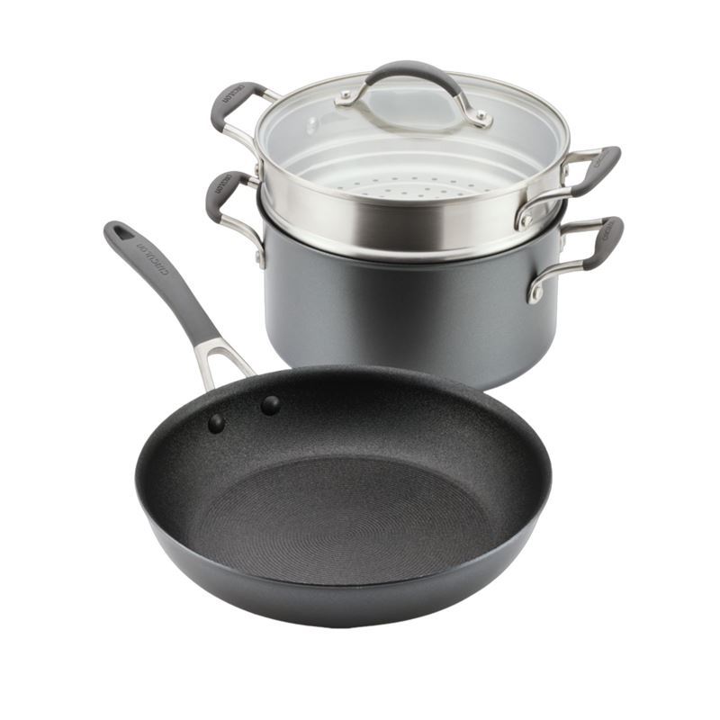 Circulon – Scratch Defense A1 NonStick Induction 3pc Skillet, Casserole and Steamer Cookware Set