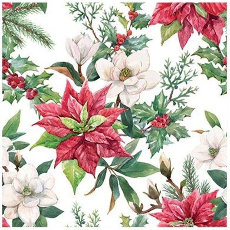 Paperie – Ambiente Cocktail 3-Ply 25x25cm Paper Napkins Pack of 20 Christmas Florals (Made in the Netherlands)