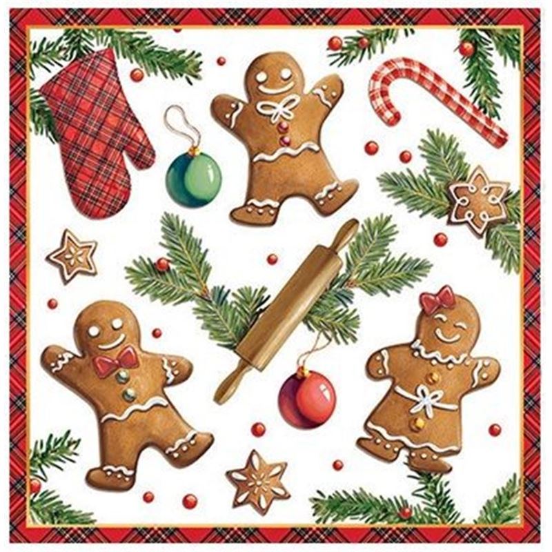 Paperie – Ambiente Cocktail 3-Ply 25x25cm Paper Napkins Pack of 20 Gingerbread Cookies (Made in the Netherlands)