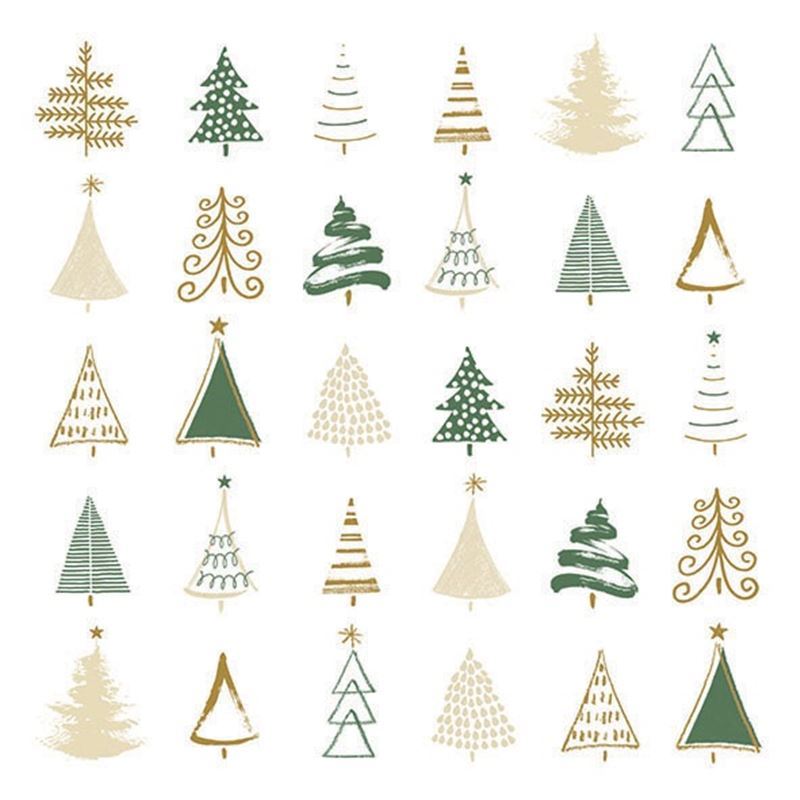 Paperie – Ambiente Luncheon 3-Ply 33x33cm Paper Napkins Pack of 20 Christmas Tree Doodles Green (Made in the Netherlands)