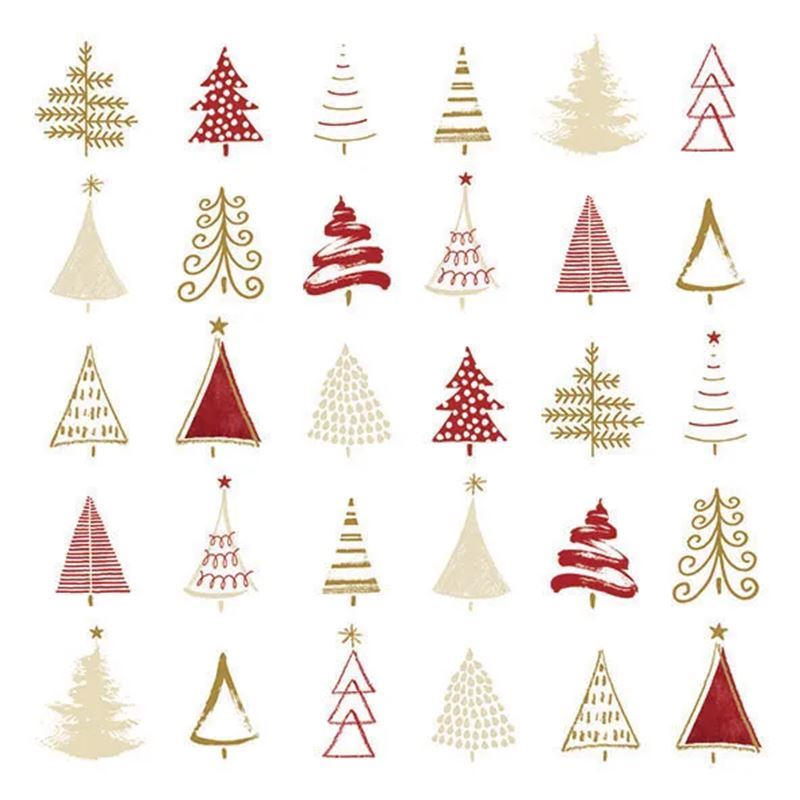 Paperie – Ambiente Luncheon 3-Ply 33x33cm Paper Napkins Pack of 20 Christmas Tree Doodles Red (Made in the Netherlands)