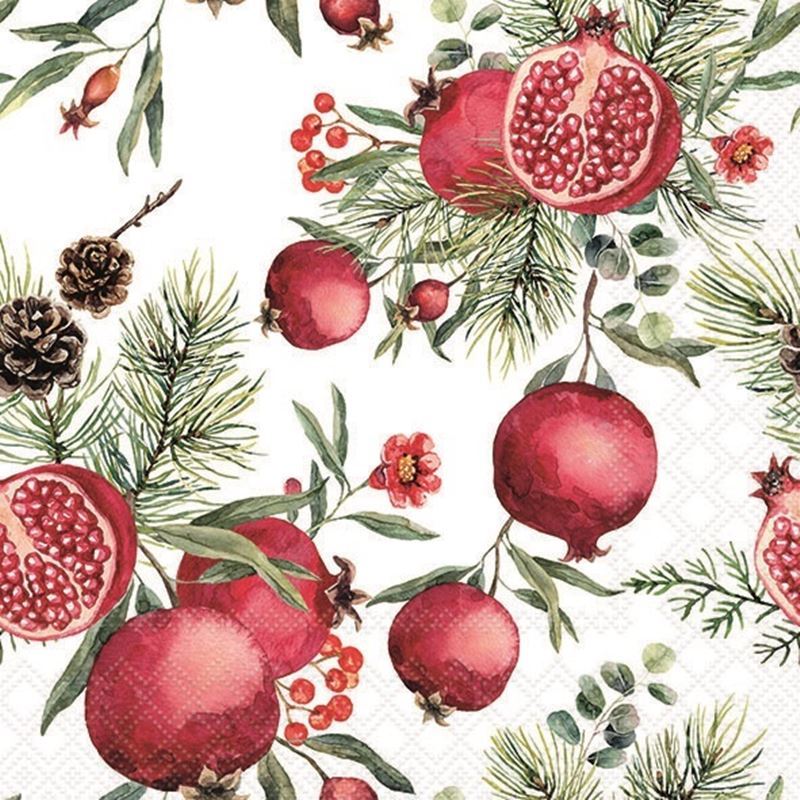 Paperie – Ambiente Luncheon 3-Ply 33x33cm Paper Napkins Pack of 20 Pomegranates White (Made in the Netherlands)