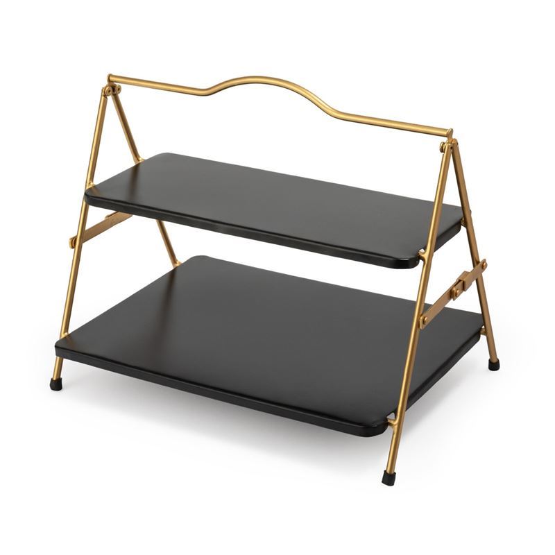 Artesa – 2 Tier Rectangular Gold Stand with Black Removable Shelves 39.5x26cm