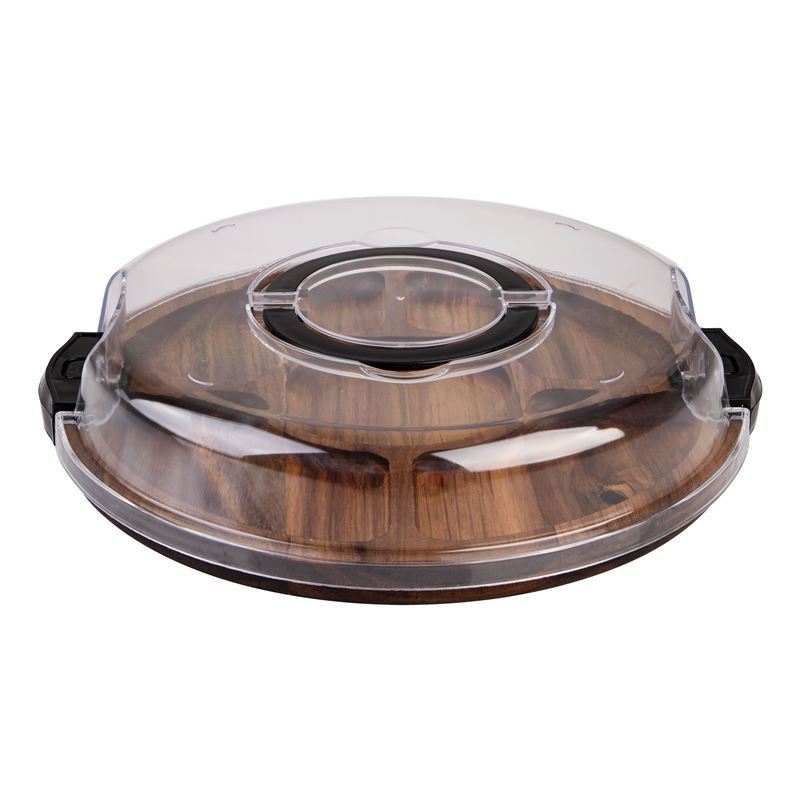 Alfresco Lane – Acacia Wood 5 Compartment Round Grazing Platter with Clip-Lock Lid and built in Carry Handles