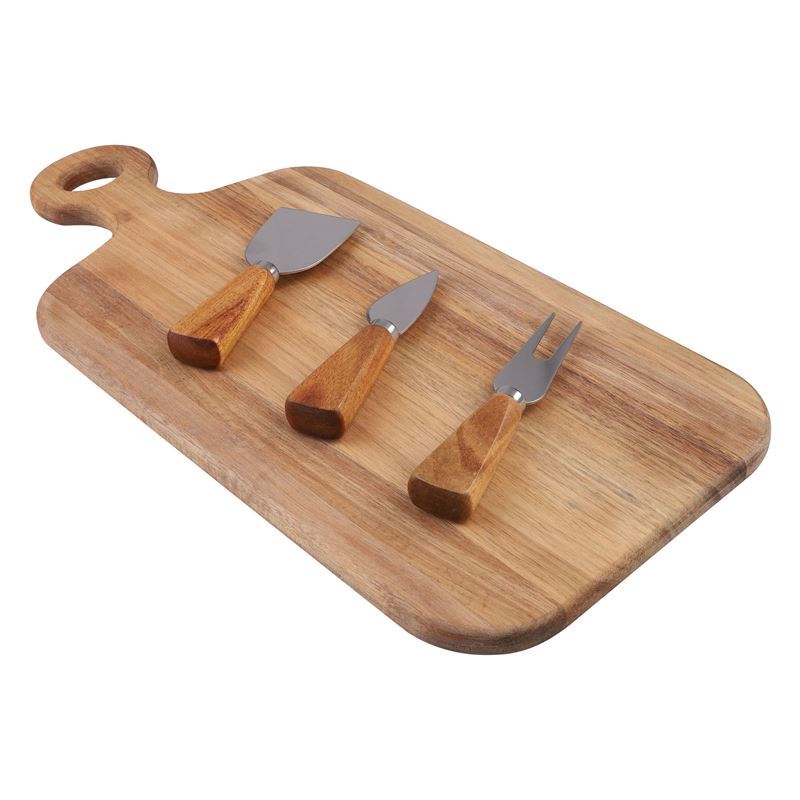 Alfresco Lane – Acacia Wood Oblong Cheese Paddle with 3 Cheese Knives 43x20cm