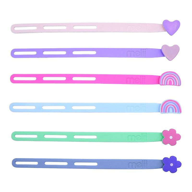Melii Luxe – Silicone Wrap Bands Set of 6 Flower/Heart/Rainbow