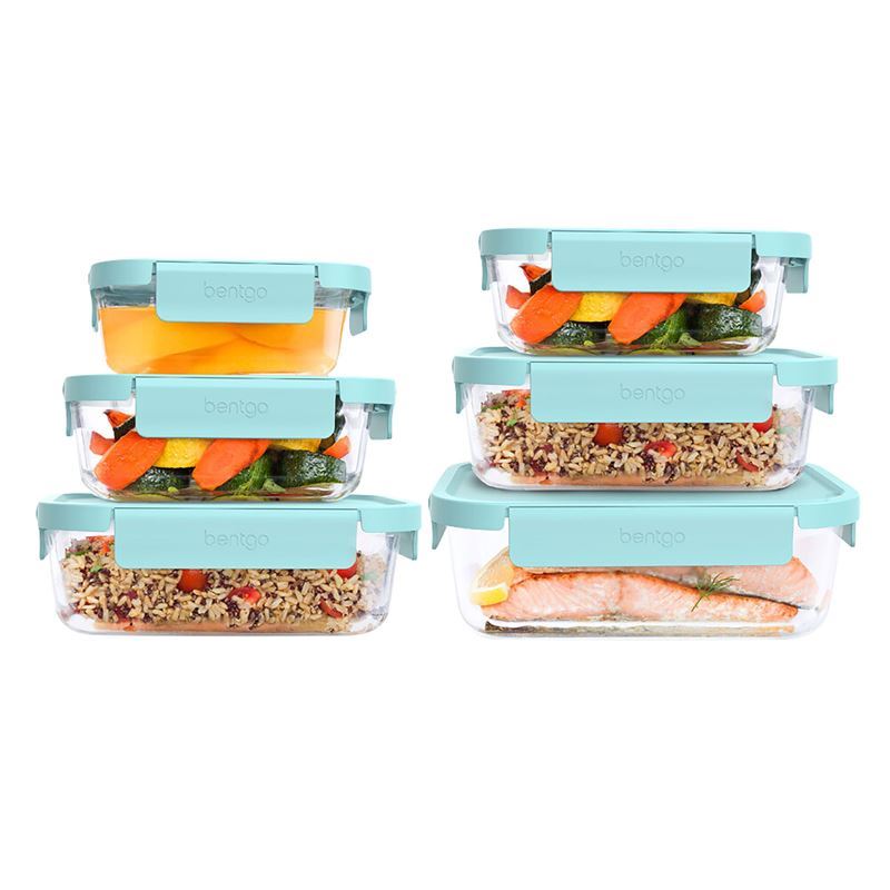 Bentgo – 12pc Rectangular Glass Food Storage Set Soft Aqua