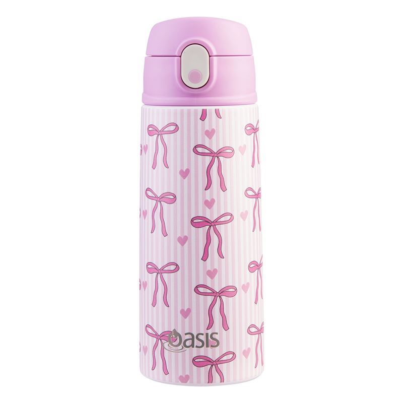 Oasis – Kids Insulated Stainless Steel Double Wall Drink Bottle with Sipper 550ml Bows & Hearts
