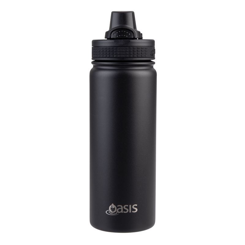 Oasis – Stainless Steel Double Wall Challenger Sports Bottle with Quick Release Cap 550ml Black