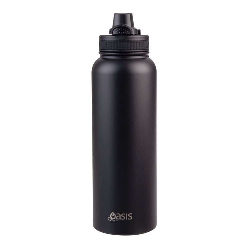 Oasis – Stainless Steel Double Wall Challenger Sports Bottle with Quick Release Cap 1.1Ltr Black