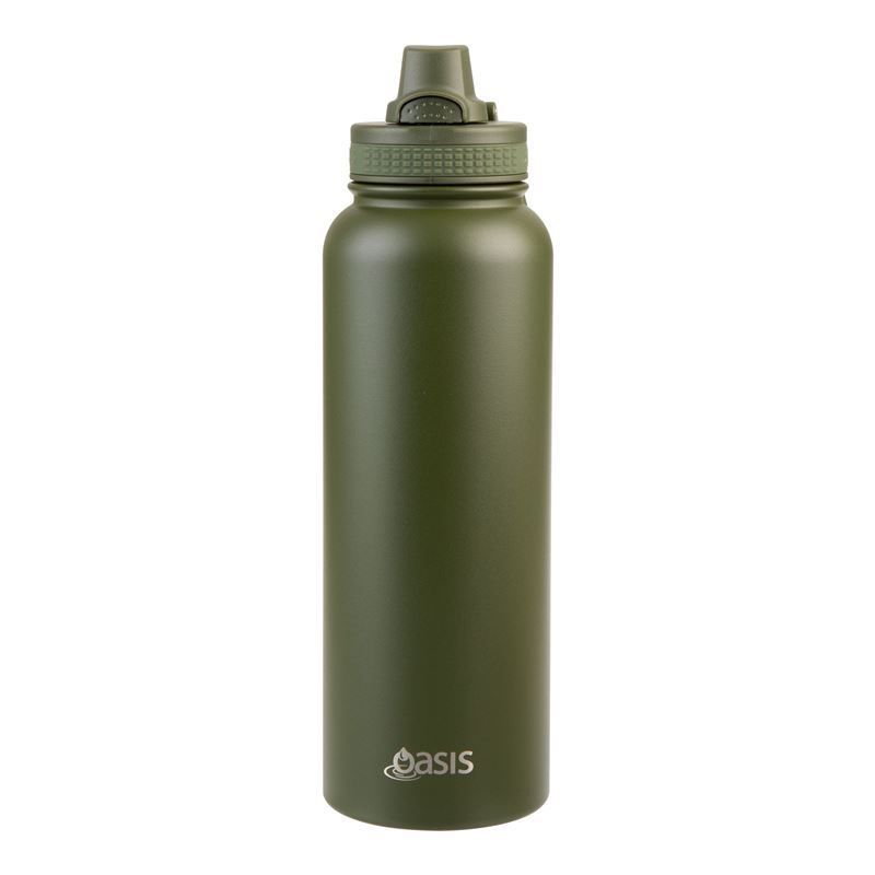 Oasis – Stainless Steel Double Wall Challenger Sports Bottle with Quick Release Cap 1.1Ltr Forest Green