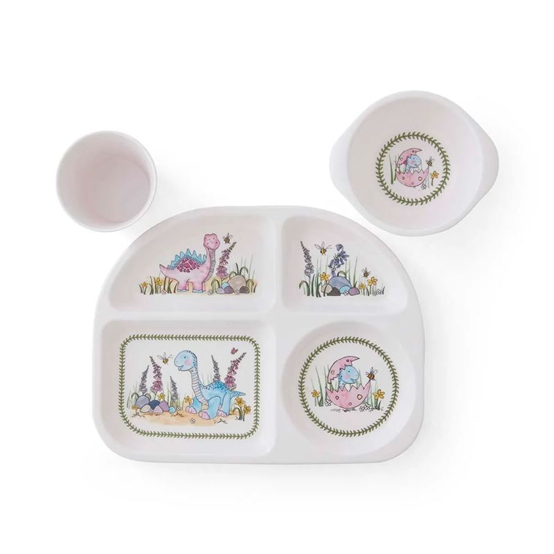 Portmeirion Mini Meirion – Melamine Dinosaur 3pc Divided Plate, Bowl & Cup Set