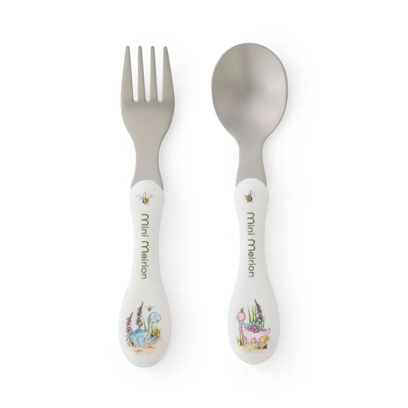 Portmeirion Mini Meirion – Melamine & Stainless Steel 2pc Cutlery Set with Dinosaur Case