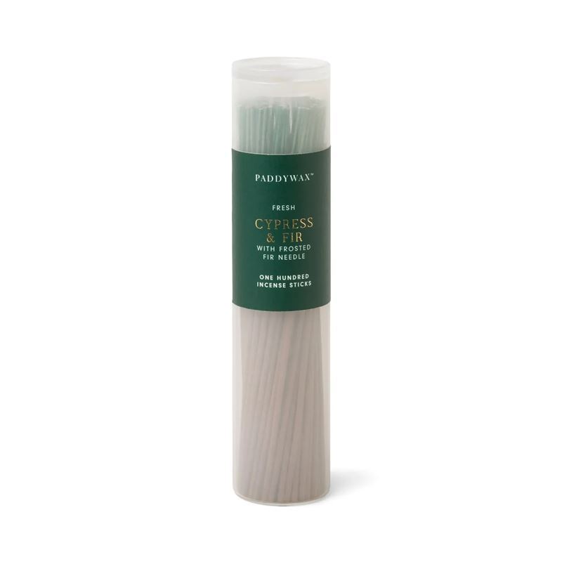 Paddywax – Cypress & Fir Incense Sticks in Glass Jar with Glass Lid and Green Label 100 Stick Pack