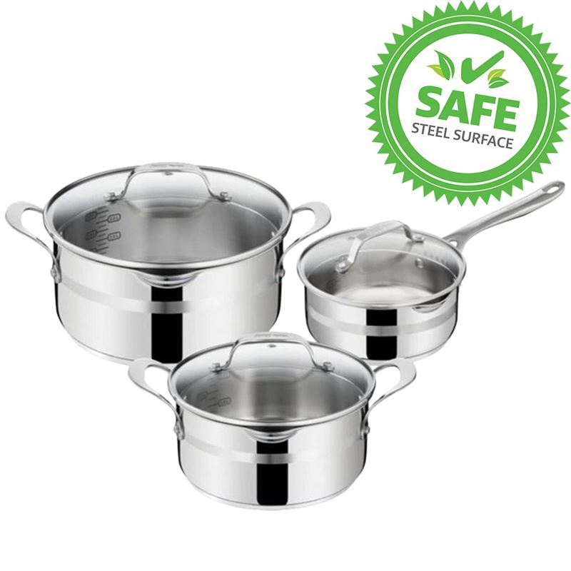 Jamie Oliver by Tefal – Cook Smart Induction 18/10 Stainless Steel 3pc Pot Set with Lids