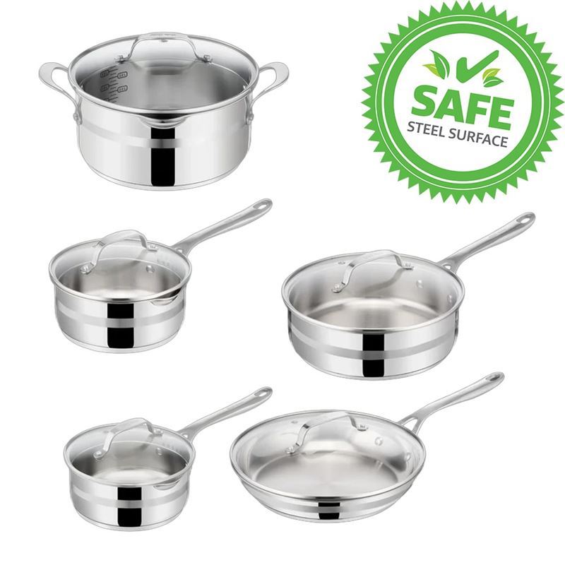 Jamie Oliver by Tefal – Cook Smart Induction 18/10 Stainless Steel 5pc Cookware Set with Lids
