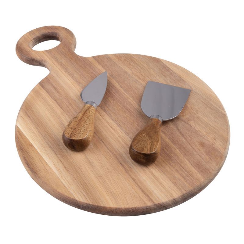 Alfresco Lane – Acacia Wood Cheese Paddle with 2 Cheese Knives 22x30cm