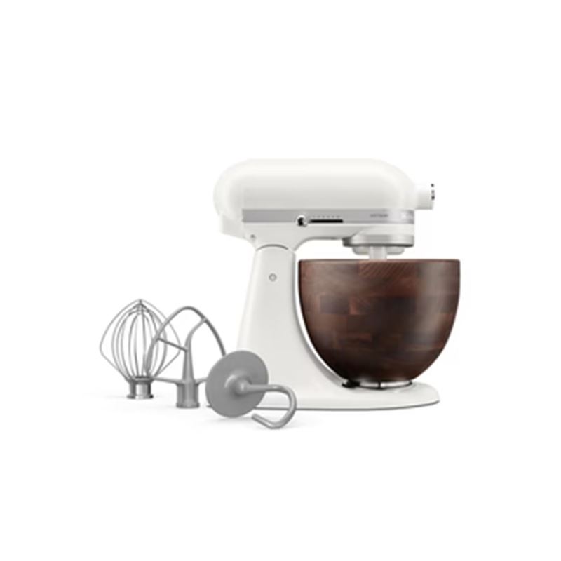 KitchenAid – Artisan KSM156 Tilt Head Stand Mixer 4.7Ltr Porcelain White with Walnut Wood Bowl
