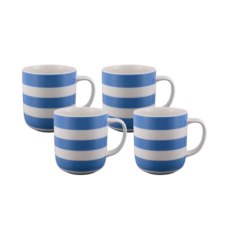 Bundanoon – Bone China Conical Mug Classic 400ml Set of 4 Royal Blue Nautical Stripes