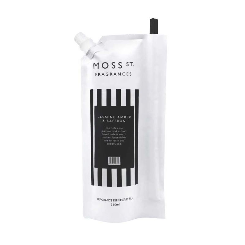 Moss St Fragrances – Jasmine, Amber & Saffron Fragrance REFILL 350ml with Black Diffuser Reeds