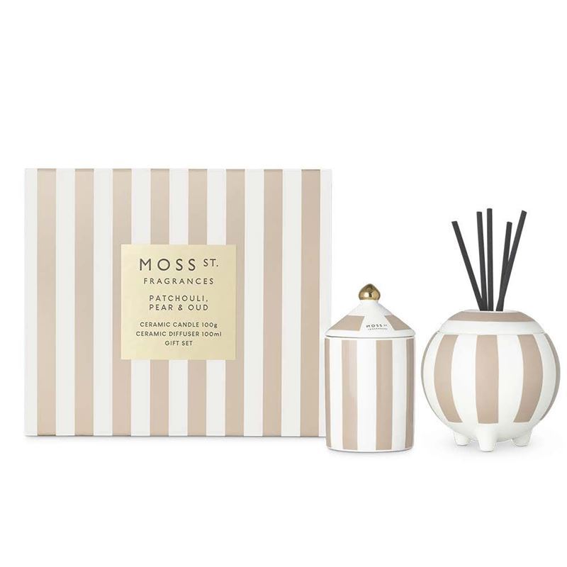 Moss St Fragrances – Patchouli, Pear & Oud Mini Candle & Diffuser Gift Set