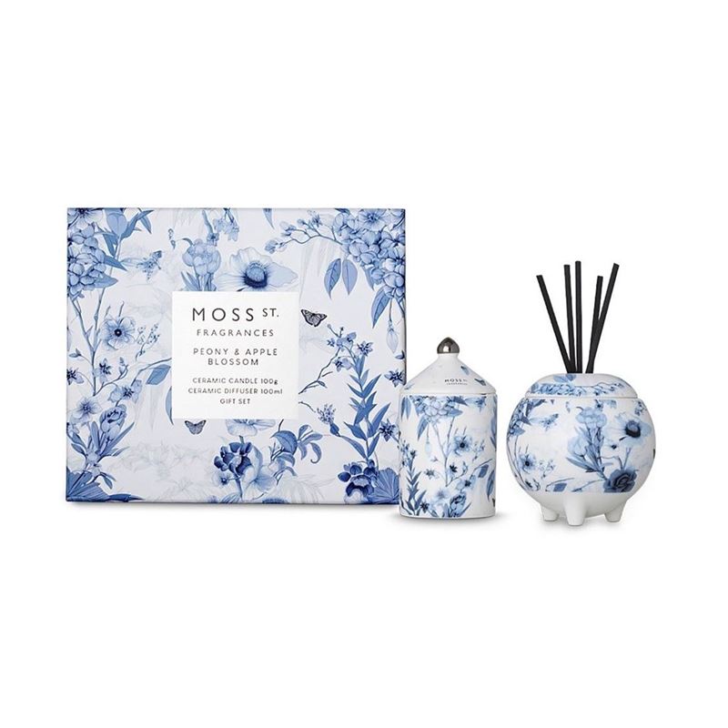 Moss St Fragrances – Peony & Apple Blossom Mini Candle & Diffuser Gift Set