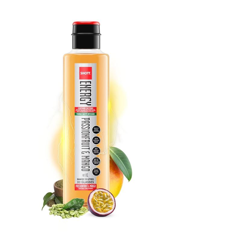 Shott – Yerba Mate Energy Passionfruit & Mango Caffeine Concentrate 1Ltr