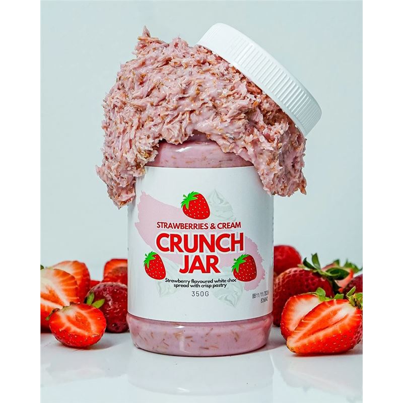 Crunch Jar – Dubai Chocolate Inspired Crunch Jar Strawberries & Cream Spread with Crisp Pastry 350g (Made in Australia)