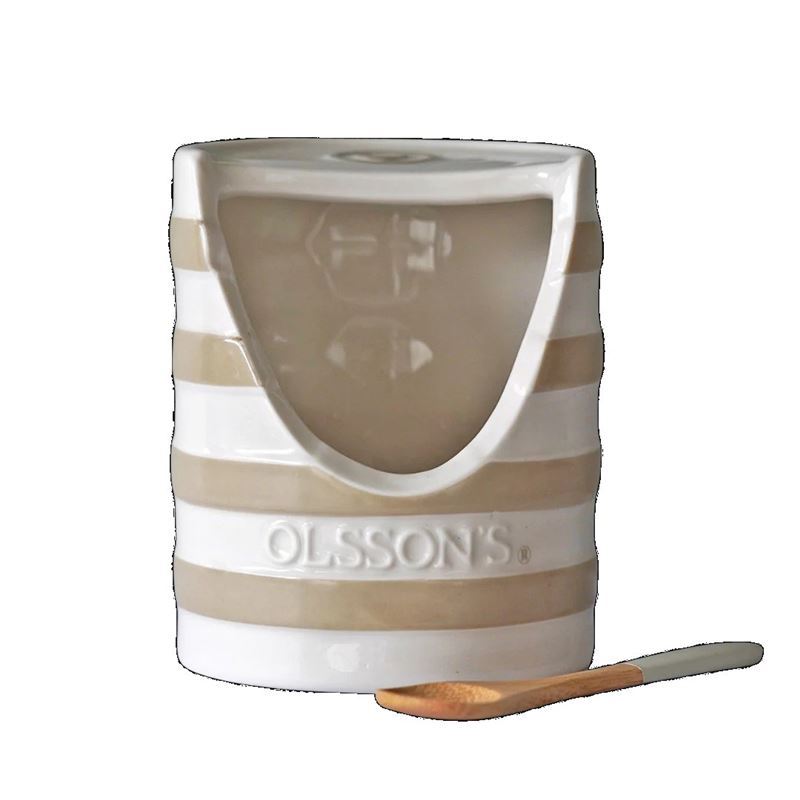 Olssons – Ceramic Salt Pinch Pot with Bamboo Spoon (Product of Australia)