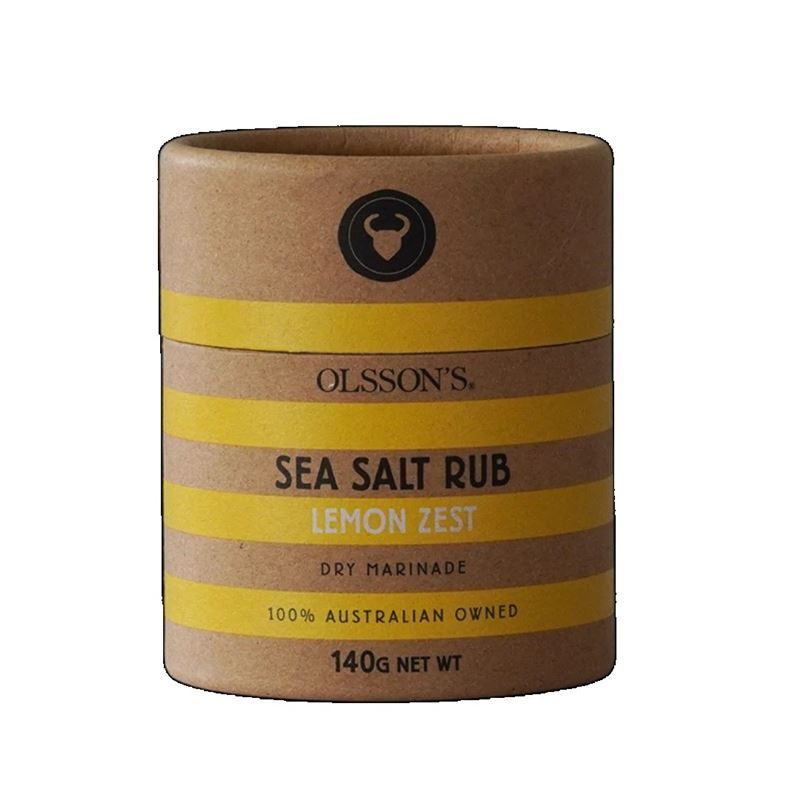 Olssons – Lemon Zest Sea Salt Rub 140g Kraft Canister (Product of Australia)