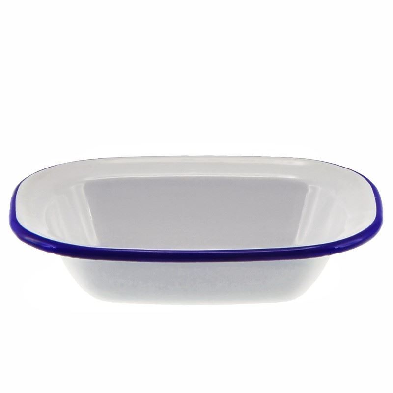 Falcon Housewares – White with Blue Trim Enameled Oblong Pie Dish 16xm