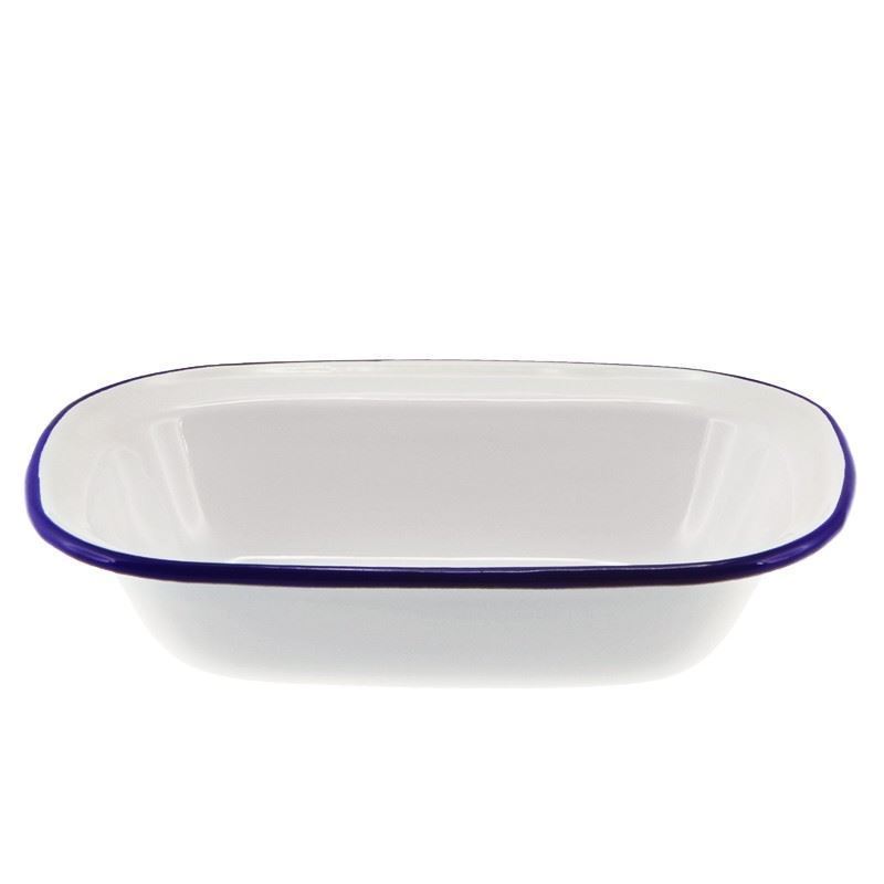 Falcon Housewares – White with Blue Trim Enameled Oblong Pie Dish 24cm