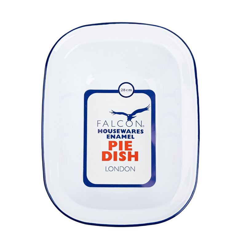 Falcon Housewares – White with Blue Trim Enameled Oblong Pie Dish 28cm
