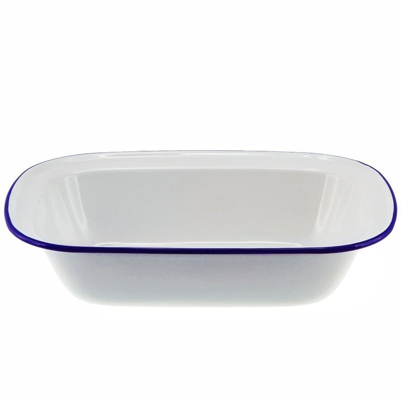 Falcon Housewares – White with Blue Trim Enameled Oblong Pie Dish 32cm