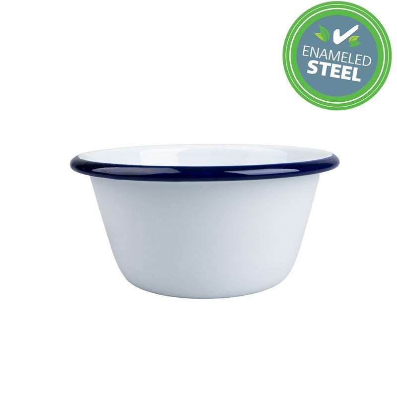Falcon Housewares – White with Blue Trim Enameled 12cm Pudding Basin 500ml