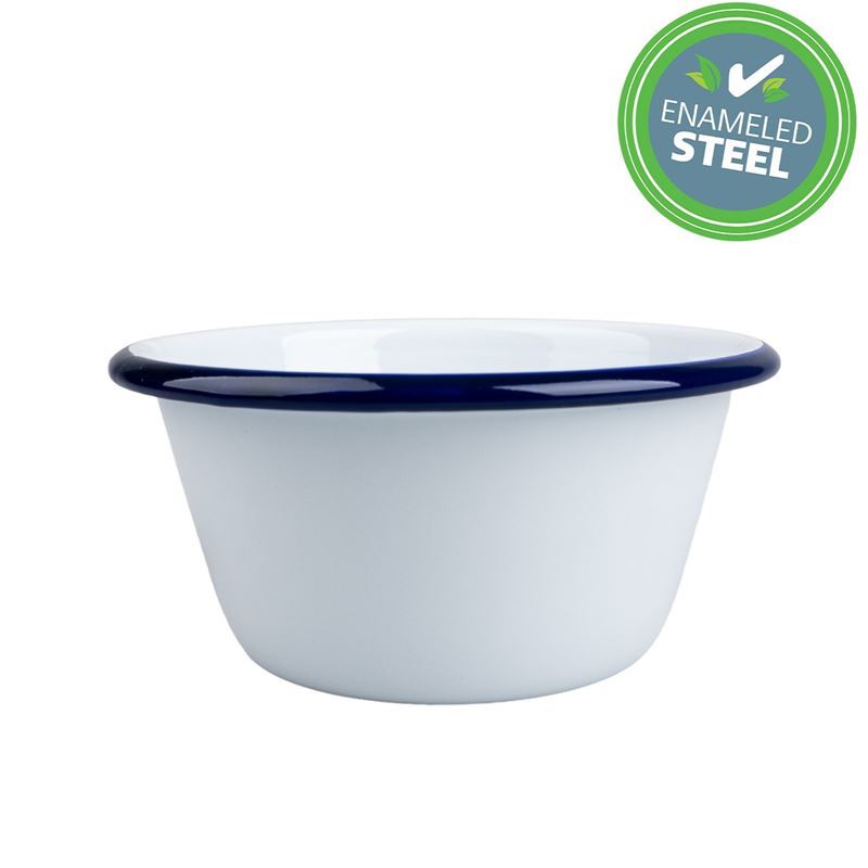 Falcon Housewares – White with Blue Trim Enameled 14cm Pudding Basin 850ml