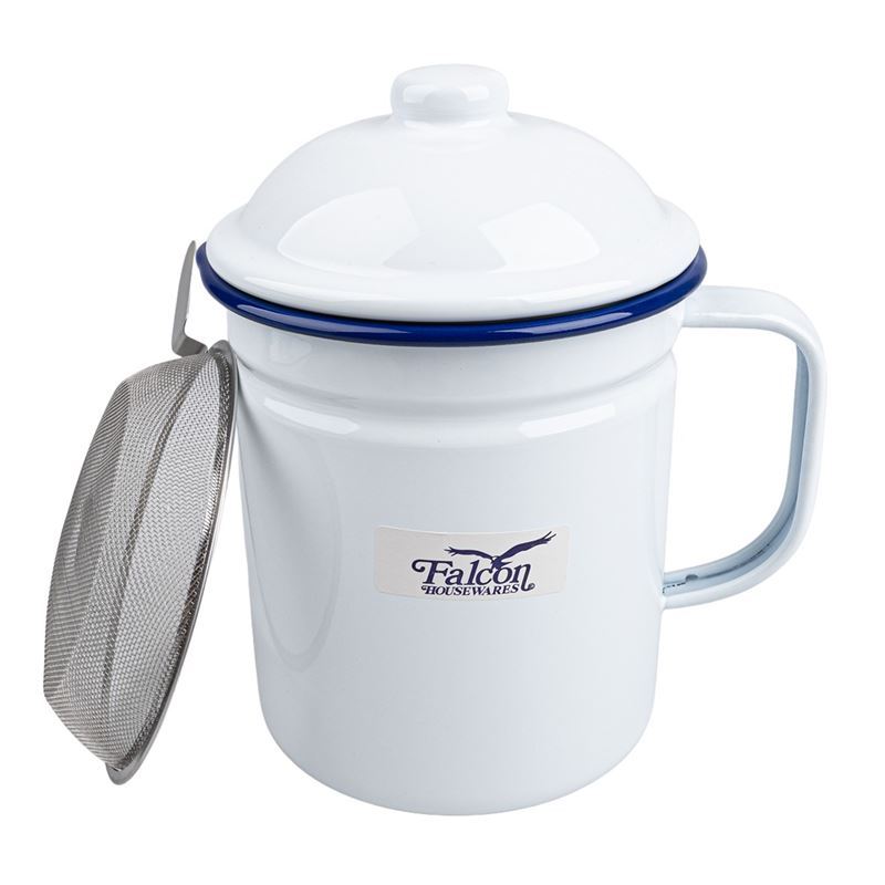 Falcon Housewares – White with Blue Trim Enameled 13cm Dripping Container 1.2Ltr