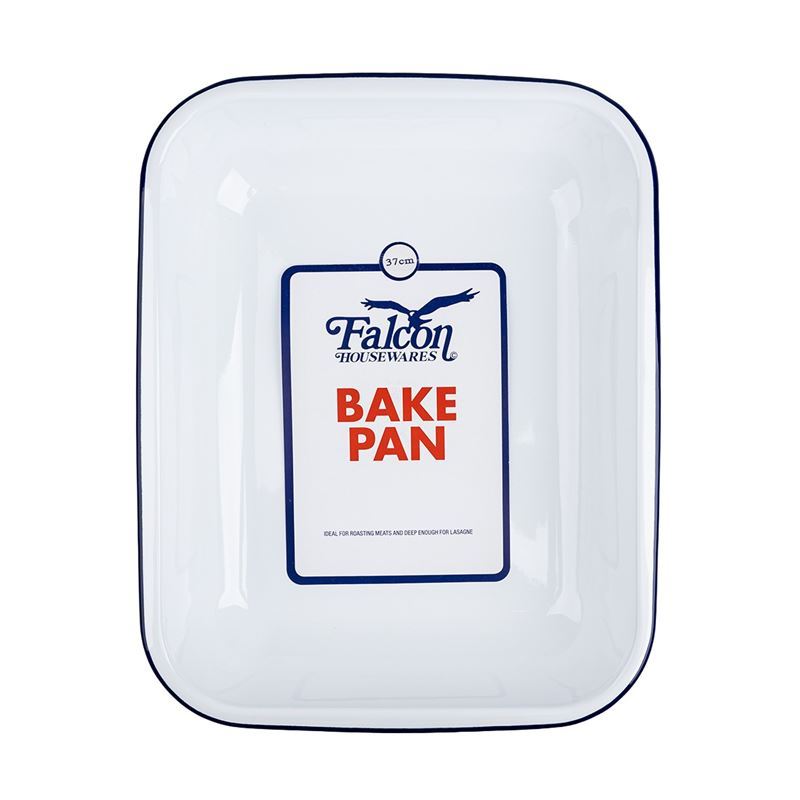 Falcon Housewares – White with Blue Trim Enameled 37cm Bake Pan 3.5Ltr