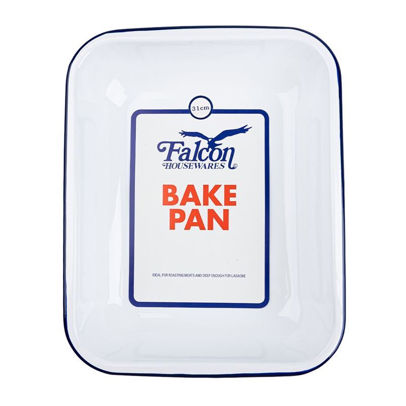 Falcon Housewares – White with Blue Trim Enameled 31cm Bake Pan 2Ltr