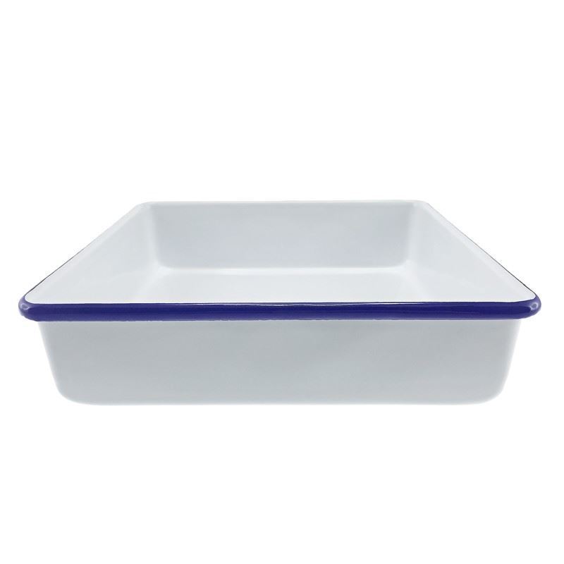 Falcon Housewares – White with Blue Trim Enameled Browine/Cake Pan 24cm
