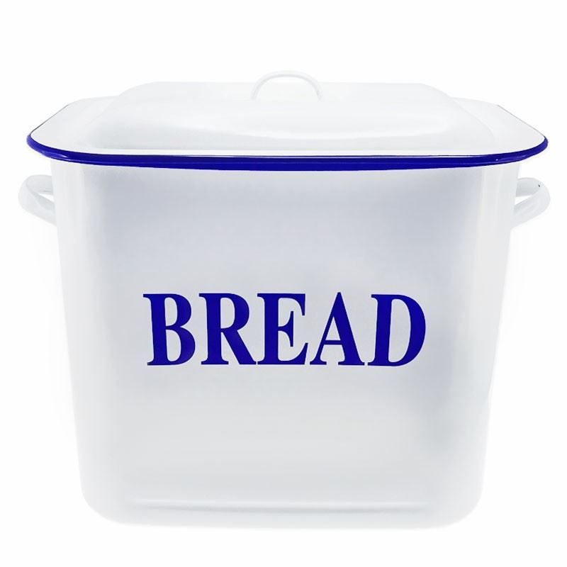 Falcon Housewares – White with Blue Trim Enameled Bread Bin 29cm