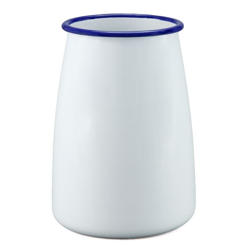 Falcon Housewares – White with Blue Trim Enameled Utensil Holder/Vase 16cm