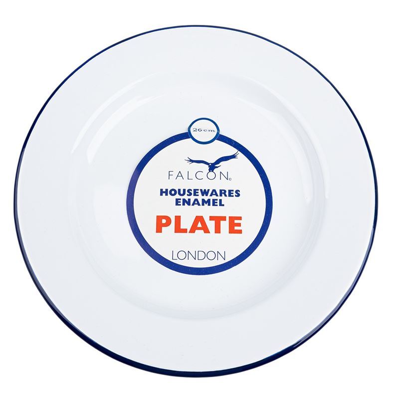 Falcon Housewares – White with Blue Trim Enameled Dinner Plate 26cm