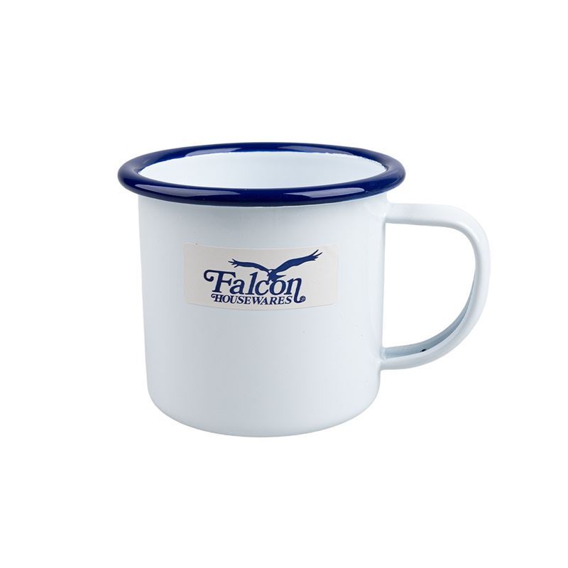 Falcon Housewares – White with Blue Trim Enameled 8cm Mug 350ml